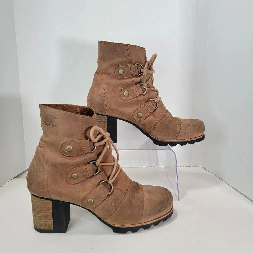 Sorel Addington Chelsea Lace Up Ankle‎ Boots Elk Tan Brown Leather 9 waterproof